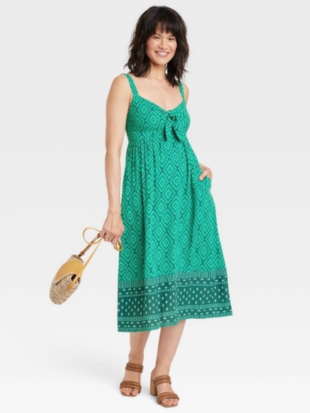 Knox Rose XL Teal Green Printed Tie-Front Maxi Dress